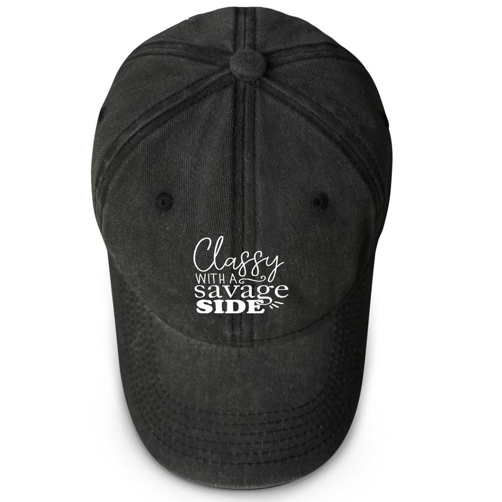 classy savage side" Print Snapback Baseball Cap, Flat Cap Headwear Raw Brim Breathable Curved Brim Adjustable Sun Hat