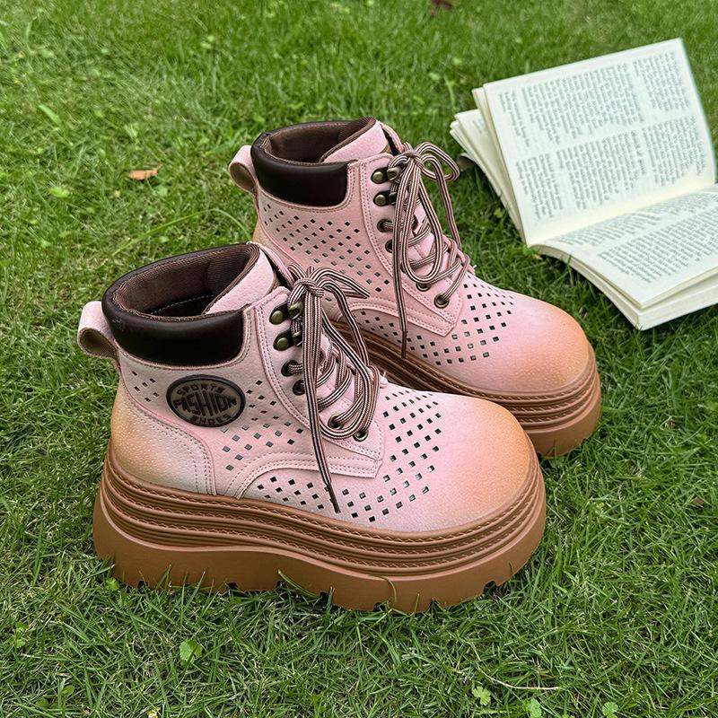 

thick-soled 8cm hollow rhubarb boots women s summer new boots versatile single boots 40