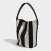 Drawstring Black White Stripe Bag Pattern Wide Straps Bucket Bag Stripe Canvas Handbag  Autumn