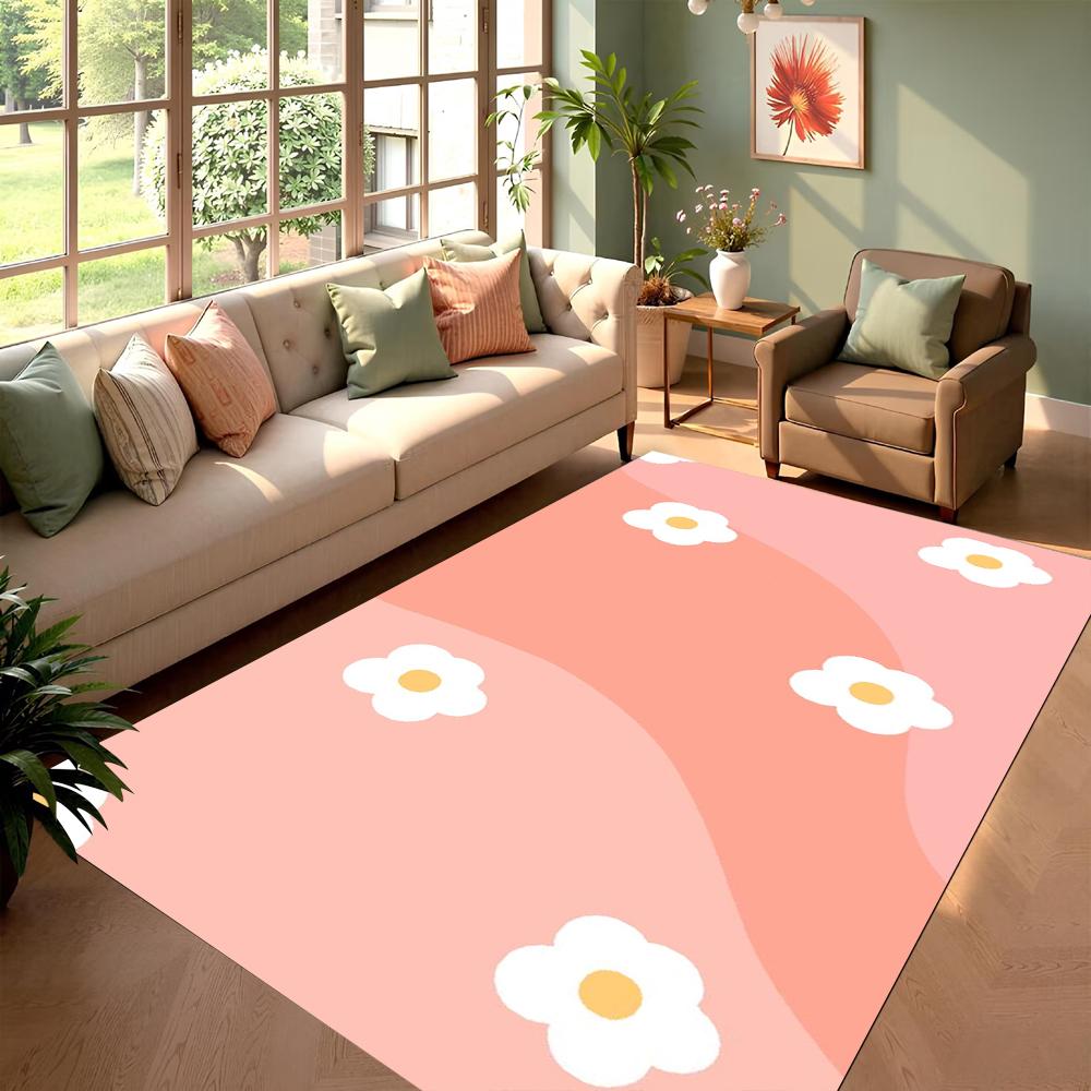 

Cartoon Floral Pattern Area Rug Colorful Geometric Wave Design Home Decor Carpet Soft Non-Slip Floor Mat for Living Room Bedroom 40x60cm