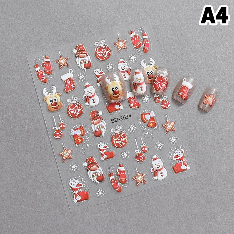 1 Sheet Relief Christmas Nail Art Sticker Christmas Tree Elk Snowflakes Nail Art Stickers Xmas Manicure Decals