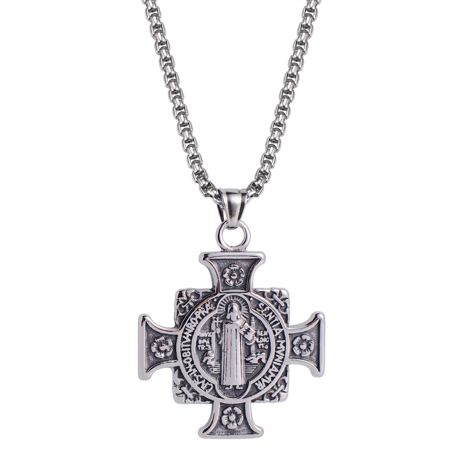 Saint Benedict Cross Pendant Necklace for Women Men Exorcist Amulet Jewelry Accessories