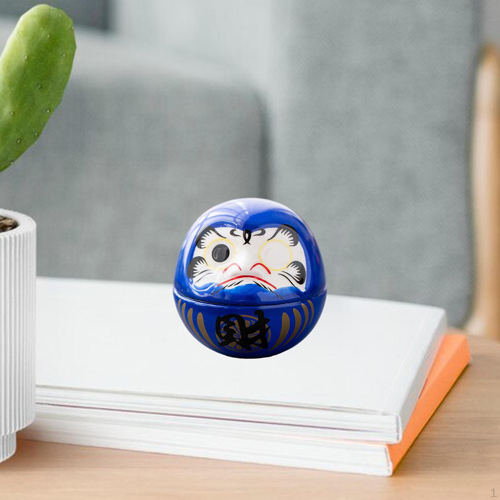 Маленькая керамическая кукла Дарума Японское искусство Скульптура Коллекционная Настольное украшение Декор Дхарма синий