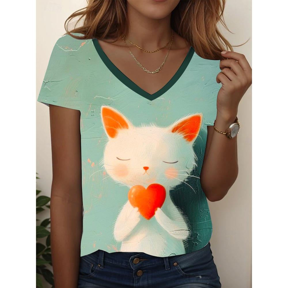 

Women s cartoon print T-shirt short-sleeved solid color women s T-shirt casual style blouse women S
