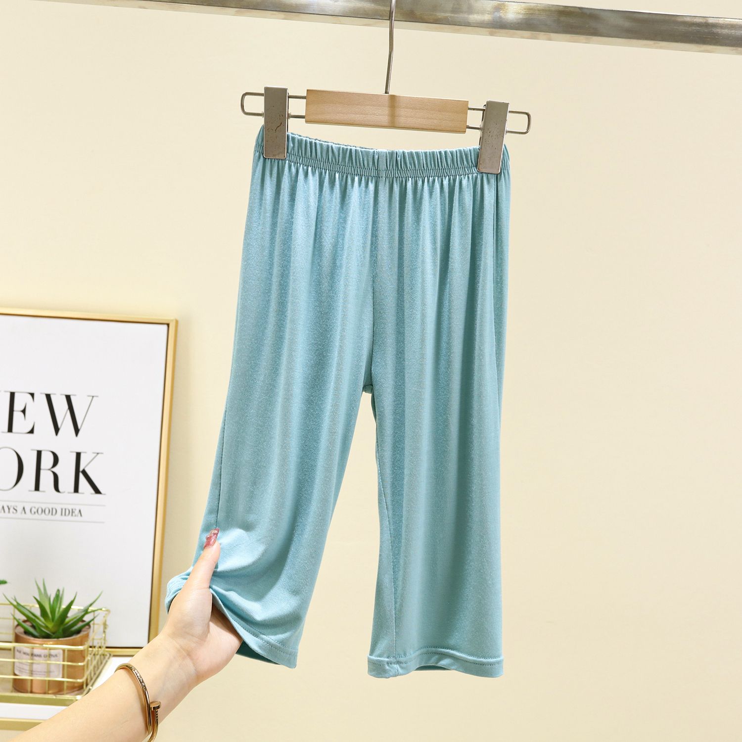 

Детские модальные тонкие укороченные брюки свободного кроя для девочек, домашние брюки для улицы, высокая эластичность, одежда для сна 160