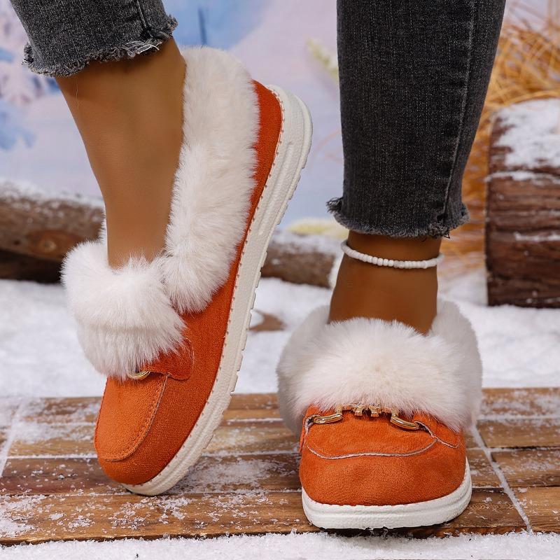 Women's Plus - Size Suede Round - Toe Slip - On Fashion Fleece - Lined Cotton Shoes