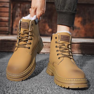 High-top Martin Boots Men's Winter Velvet Warm Fur Integrated Waterproof and Non-slip Cotton Boots Men's Medium-top Locomotive Leather Boots