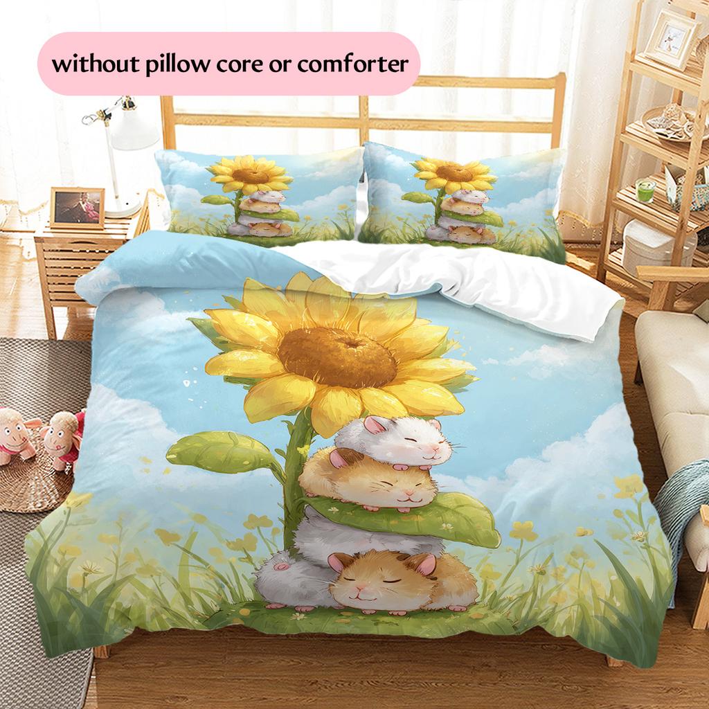 Watercolor Sunflower Pattern Bedding Quilt Set Home Decoration Gift (1 * duvet cover + 2 * pillowcase without core)