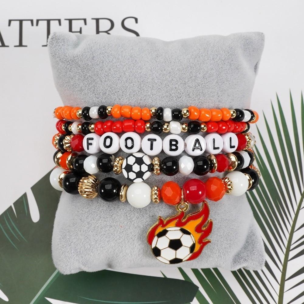 

5pcs/set Creative Soccer Fan Stackable Bracelet Shoe Individualistic Bracelet Set Mix-and-match Green Handmade Beaded Hand Chain