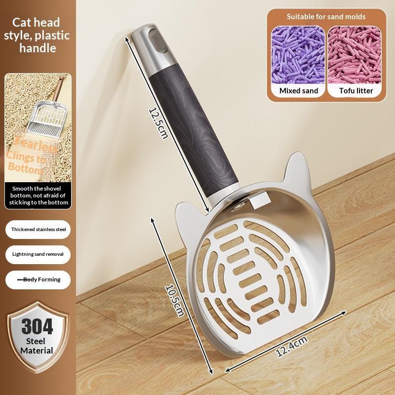Stainless Steel Cat Litter Scoop Long Handle Pet Waste Shovel Cleaning Tool For Tofu Sand Litter Box Cats Supplies