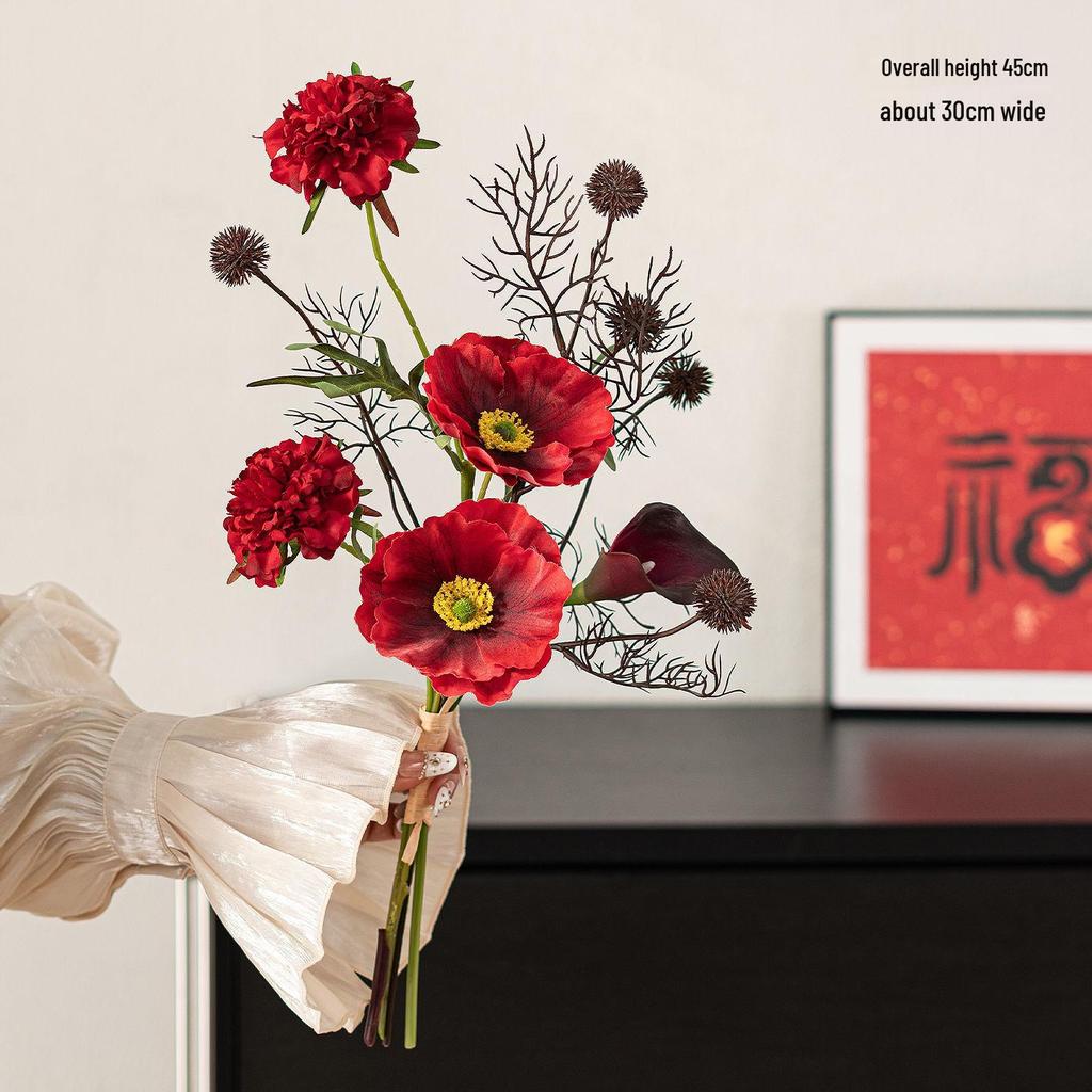 Spring Festival Red Fruit Faux Flower Arrangement for New Year, Wedding, Living Room, or Dining Table Décor