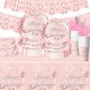 Pink Balloon Birthday Party Supplies - Disposable Tableware Decor for Girl's Theme Celebrations