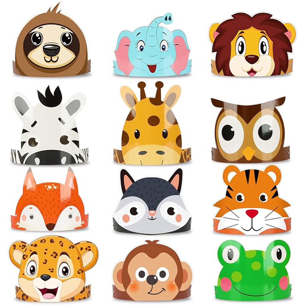 12 Jungle Safari Birthday Crown Hats for Kids - Perfect for Party Games and Wildlife Themes