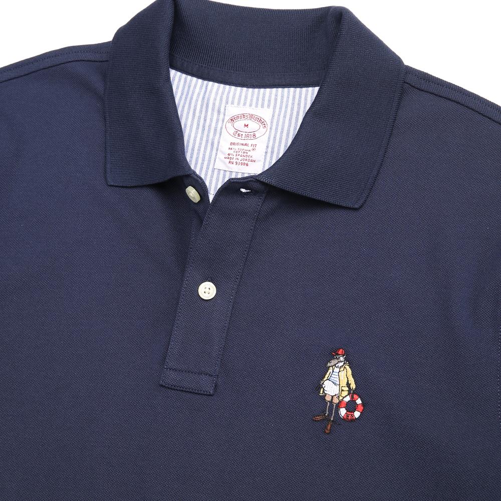 BROOKS BROTHERS Henley Embroidery Polo Shirt (Navy) (Bbntmm3067Qem)