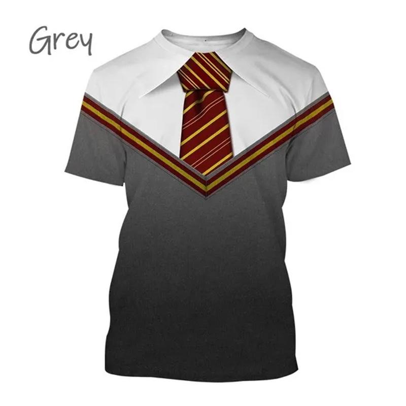 Summer Round Neck 3D Tuxedo Retro Tie Printed Top Fake Suit Tops Fashionable Casual Short Sleeved Men's T-shirts