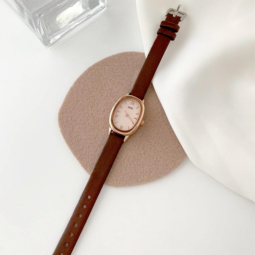 Ceas Nou de Lux Vintage pentru Femei, Minimalist, Oval, Cadran Mic, Rezistent la Apă, Piele Naturală, Ceasuri cu Cuarț, Cadou pentru Femei