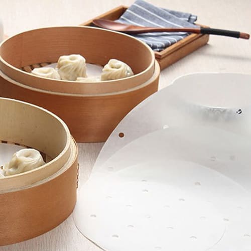 Fantasyon Steamer Sheets, Pack of 100, 18cm Diameter, for Chinese Steamers, Desserts, Dim Sum, and Steamers, Perforated Round Disposable Parchment Pap