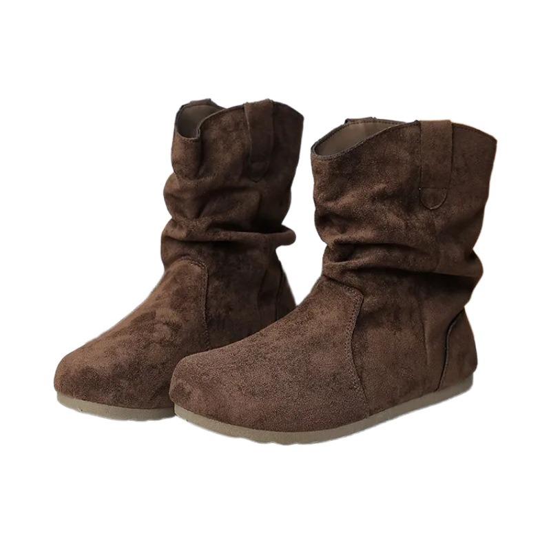 Retro stacking boots matte short boots women's new spring and autumn versatile round head women's thin boots thick-soled Martin boots