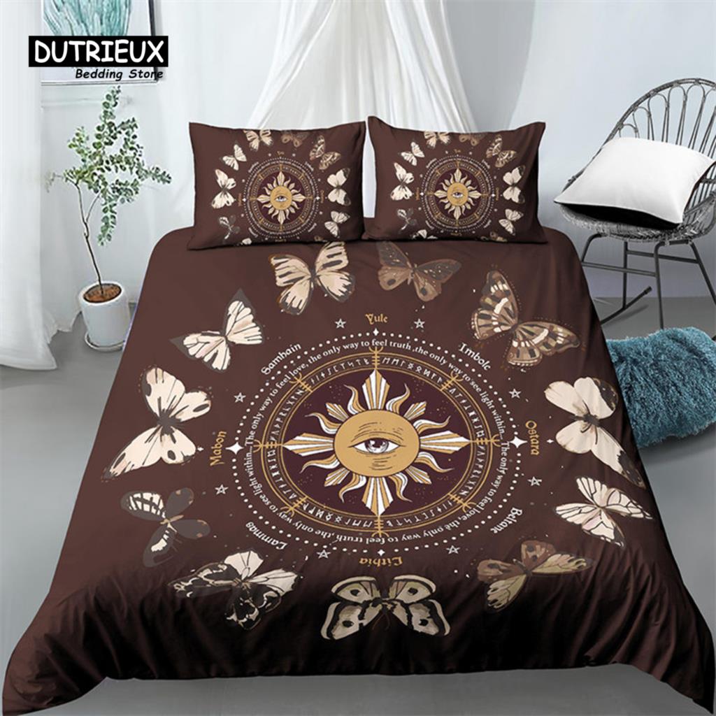 Chic Sun And Moon Duvet Cover 3D Floral Comforter Cover Bohemia Psychedelic Butterfly Bedding Set King Full For Kids Boys Girls