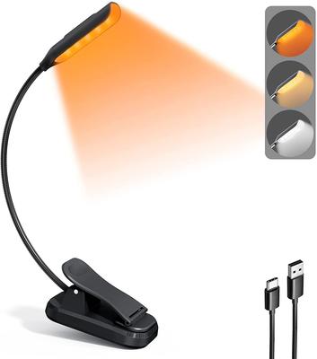 Leichtes wiederaufladbares 9-LED-Bernstein-Buchlicht 3 Farben zum Lesen im Bett Augenpflege Clip-on Leselicht bis zu 80 Stunden