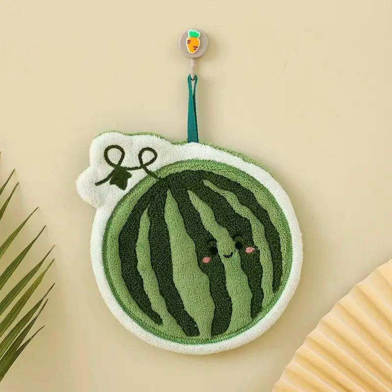 

1PCS Fruit Hand Towel Hanging Cartoon Small Towel Coral Fleece Thickened Absorbent Lint-free Wiping Cloth 1PCS зелёный