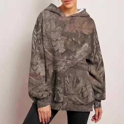 2024 Sweater Leaf Print Hooded Pullover Sweater Ruffian Handsome Casual Loose New Hot-selling Top Spot