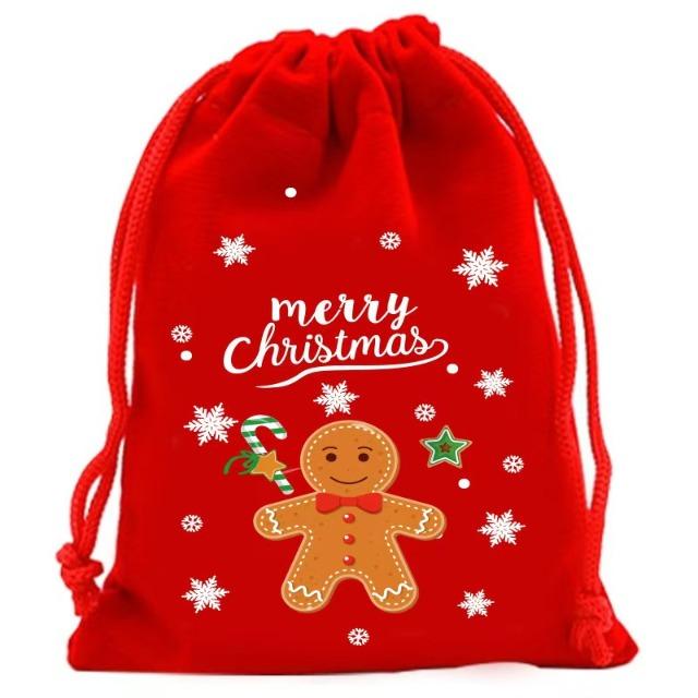 Christmas Red Green Velvet Drawstring Bags Bulk Candy Biscuit Pouch for Party Favors, Gift Giving & Holiday Decoration Supplies