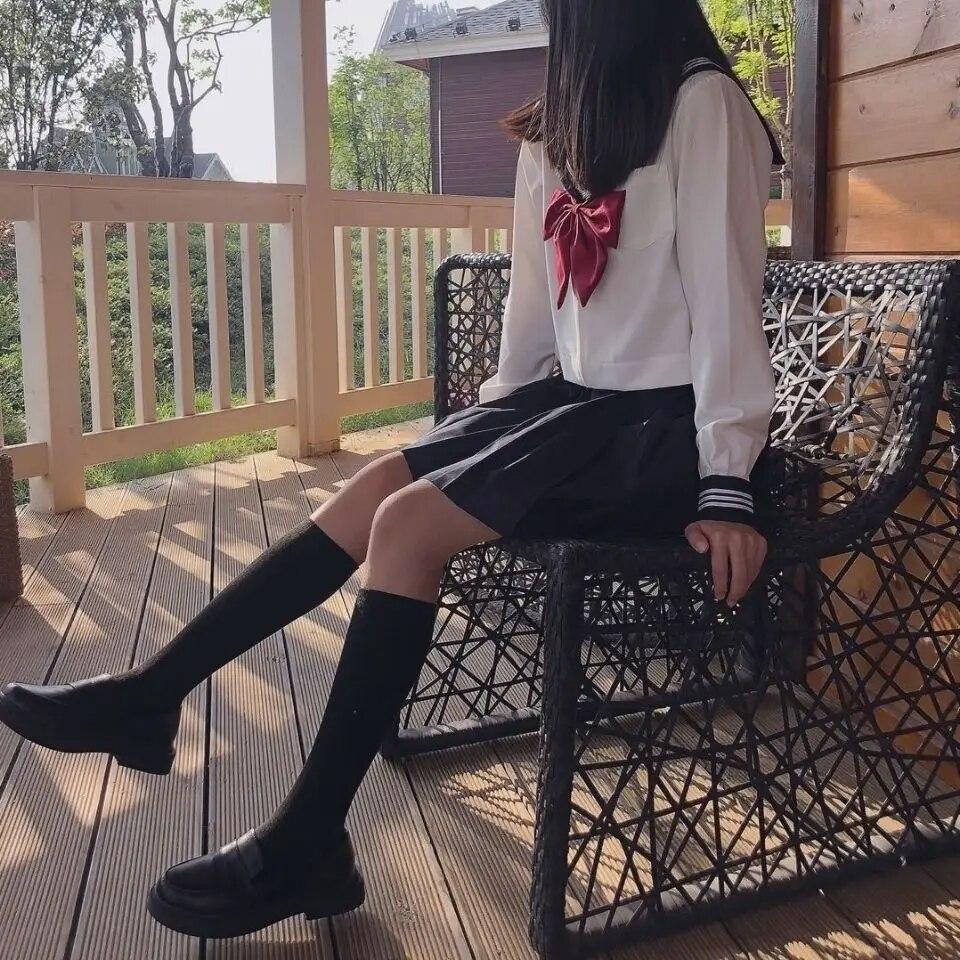 Japanese Jk Uniform Basic Suit Spring and Summer College Style Student School Uniform Female Sailor Suit Pleated Skirt Long Sleeve + Short Skirt Suit