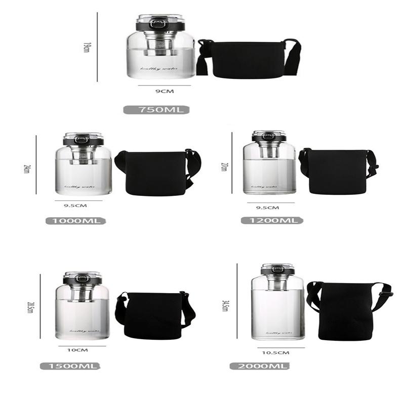 Large Capacity Portable Borosilica Glass Bottle With Tea Infuser Filter Portable Outdoor Water Cup Travel Tea Maker Tumbler