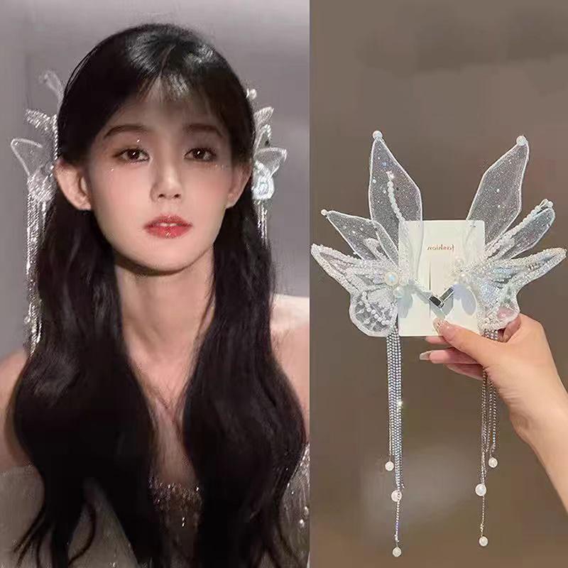 2Pcs White Butterfly Hair Clips Girls Sweet Fairy Chiffon Butterflies Hairpin Barrettes Women Headwear Trendy Hair Accessories