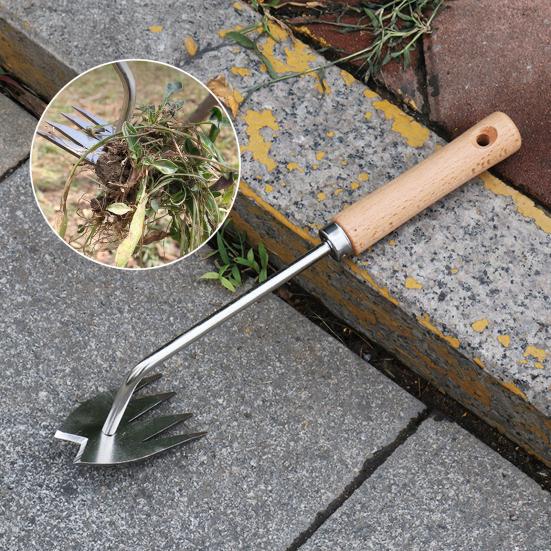 Heavy Duty Weed Puller Stainless Steel Garden Weeding Tool with 3 or 4 Teeth Uprooting Manual Weeder with Long Handle