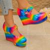 Large size wedge heel casual flats, hooked buckle, thick-soled round-toe flats, in-stock women's one-hook shallow flat-top flats