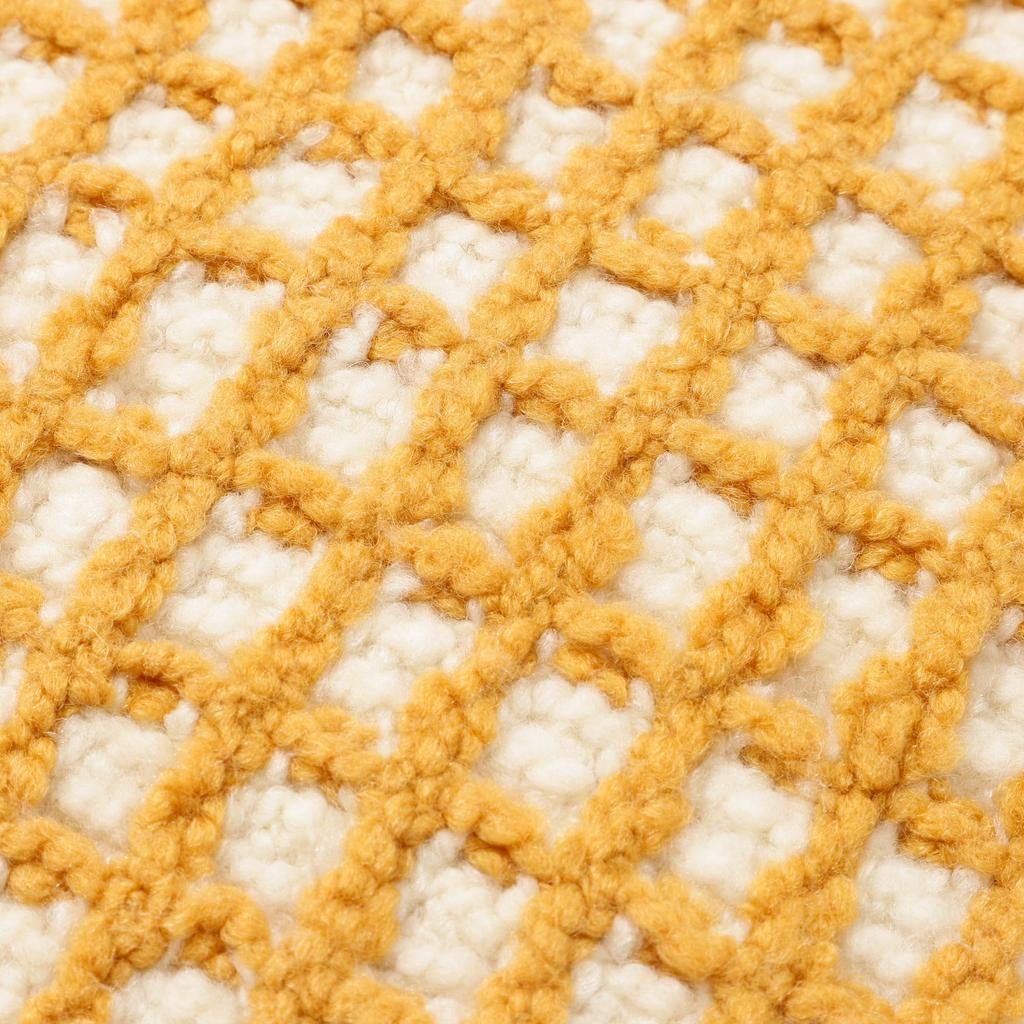 Francfranc Waffle Fringe Cushion Cover, 45cm X 45cm, Yellow (084), Check Pattern, Fringe, Interior Decor