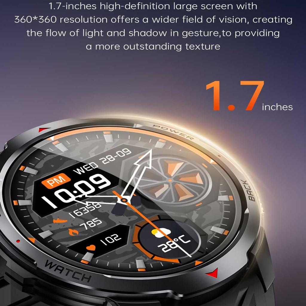 2025 New 1.7-inch Smart Watch Men 1100mAh High-Capacity Battery LED Torch & Compass 3ATM & IP68 Bluetooth Call Sports Smartwatch