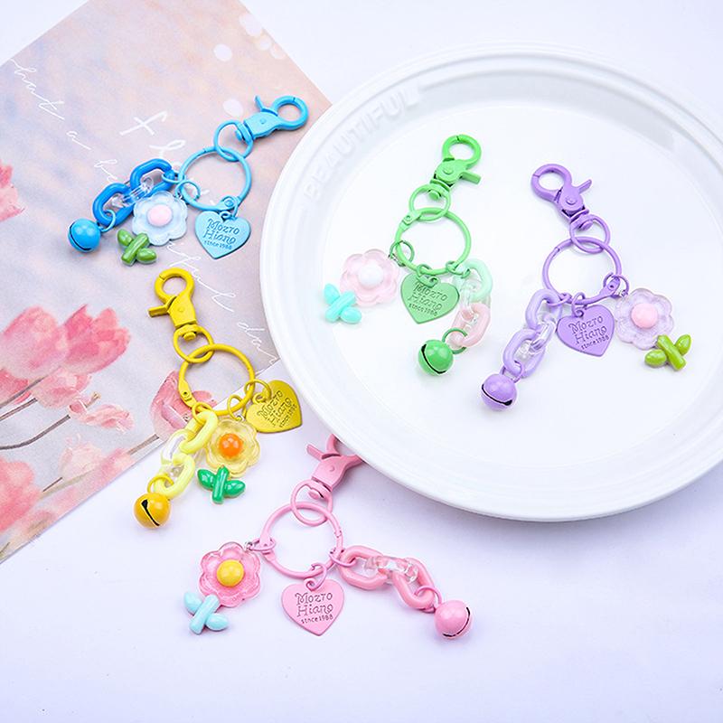 Fashion Creative Candy Color Flower Keychain Cute Cartoon Backpack Pendant Earphone Case Hanging Decoration Accessories Gifts