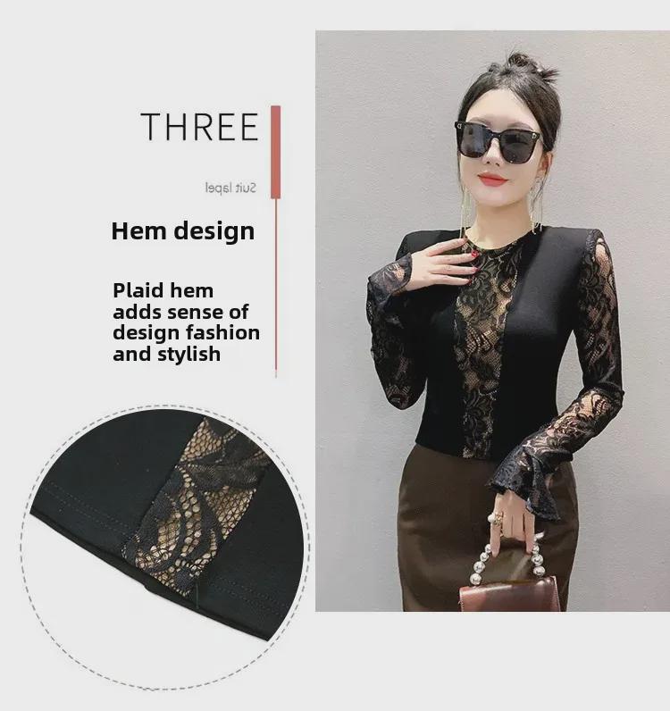 Women's 2024 Winter Lace-Stitched Flared Sleeve Long Sleeve Top
