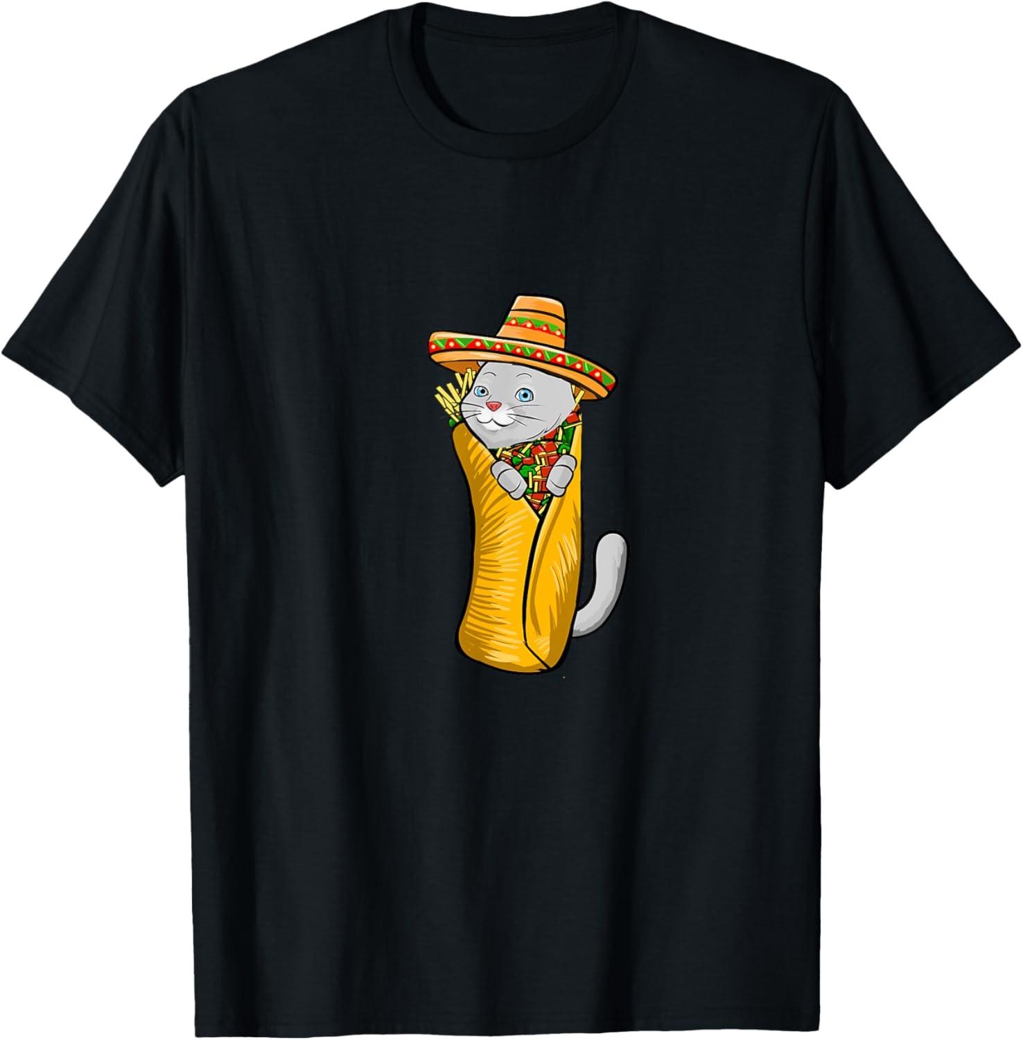 Cat Burrito Lovers T-Shirt Mexican Hat Funny Sarcastic T-Shirt S разноцветный