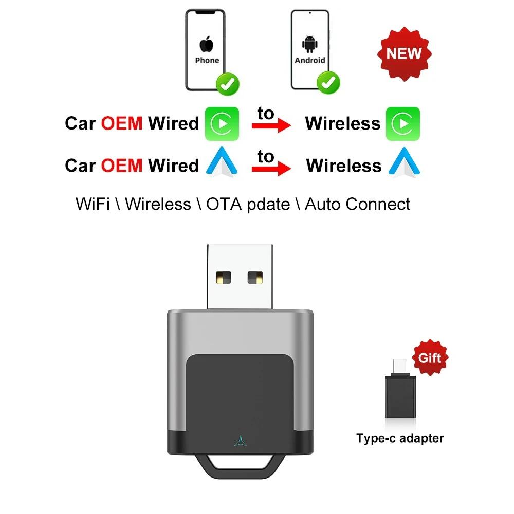 Carplay Android Auto Wireless Adapter 2 in 1 Carplay Adapter for OEM Car Stereo with USB Plug and Play Wired To Wireless