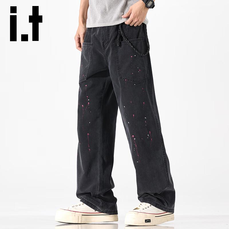 Izzue It Herren Jeans mit Spritzlack-Design, lockere gerade Passform