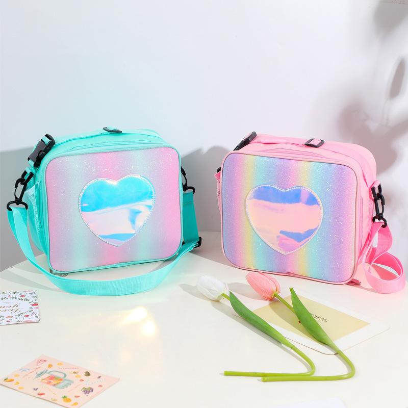 Laser Lunch Bags for Women Colorful Thermal Insulation Bento Picnic Bags Girl's Simple One Shoulder Bag Outdoor Backpack