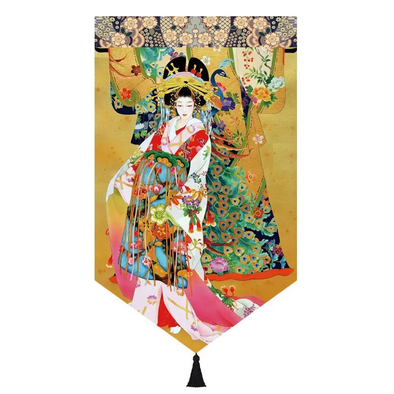 Japanischer Stil Noren Restaurant Tür Kopf Strahl Dreieck Dekorative Warme Volant Ukiyo Damen Druck Stoff Kurze Türvorhänge