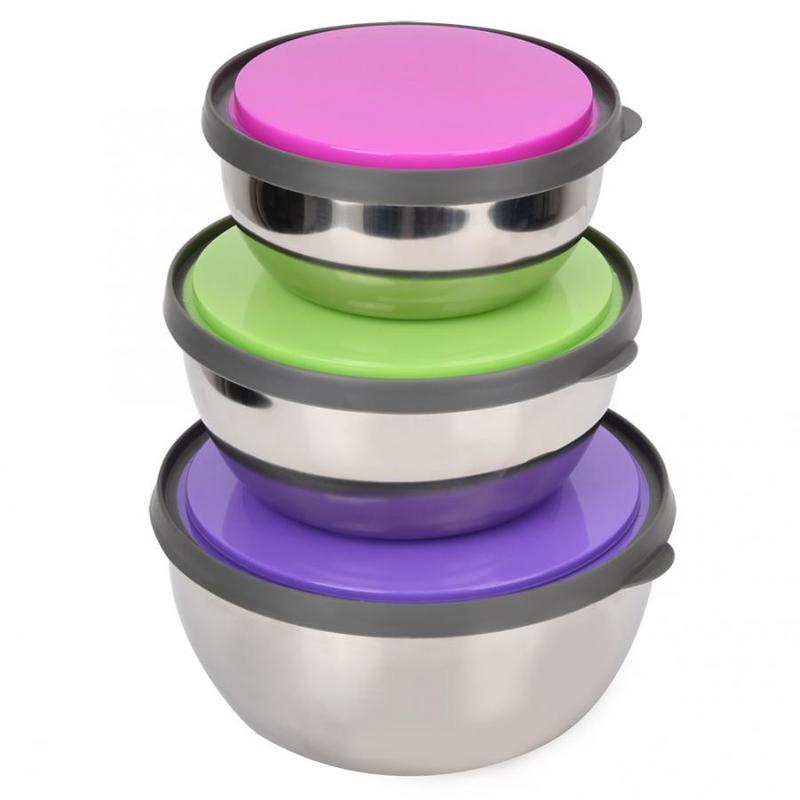 3 pcs. Stainless Steel Storage Bowl Fruit Storage Bowl Flash Pasta Bowl with Reusable Lid Lunch Box Food Storage Container | Bowls