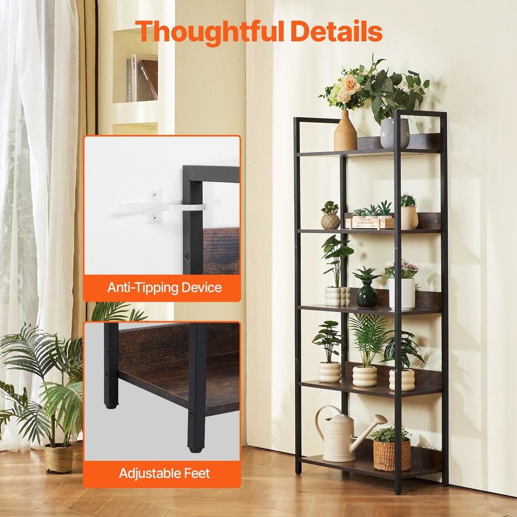 Metal Bookshelf Open Bookshelf 5-Tier for Living Room Bedroom & Office