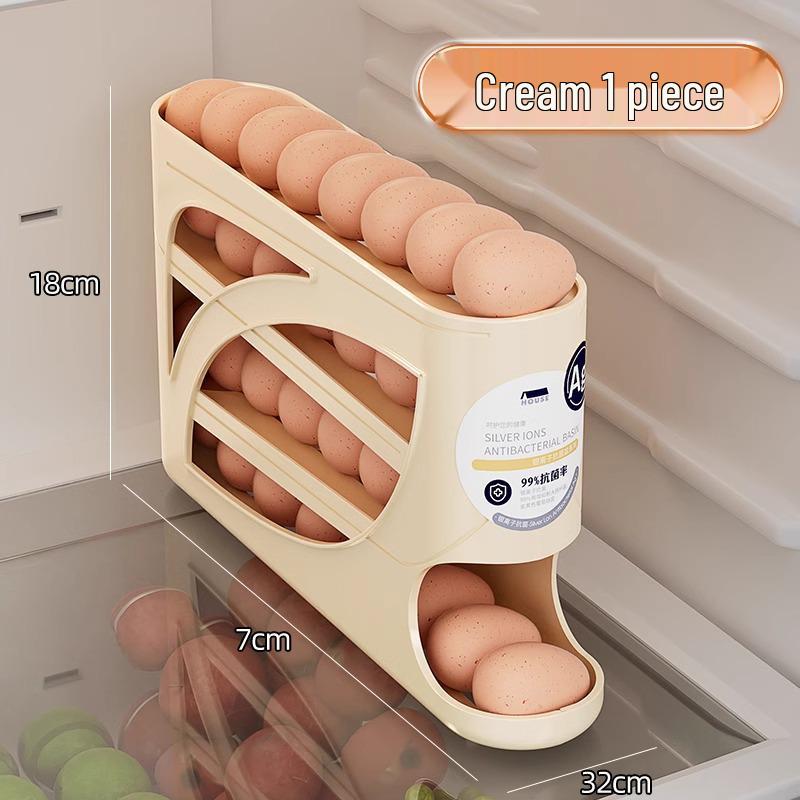 

Innovative 4-Layer Egg Carton: Space-Saving, Large Capacity, Auto-Roll for Fridge Storage