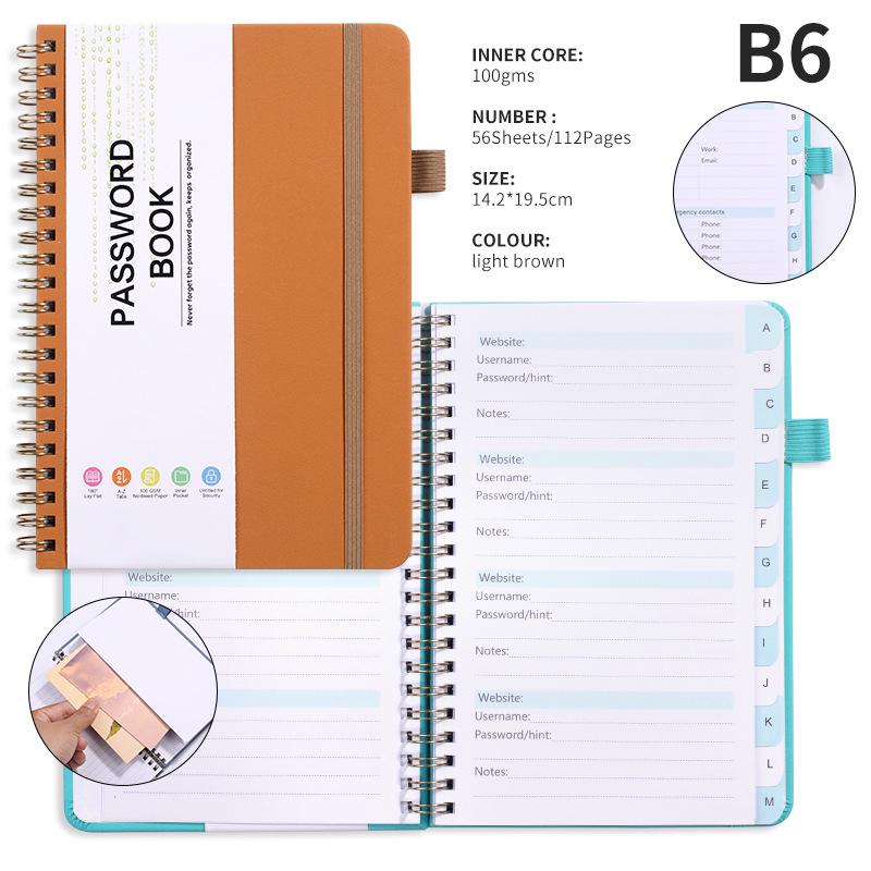 A6 Password Coil Notebook with Custom Letter Tabs & Logo for Business Meetings