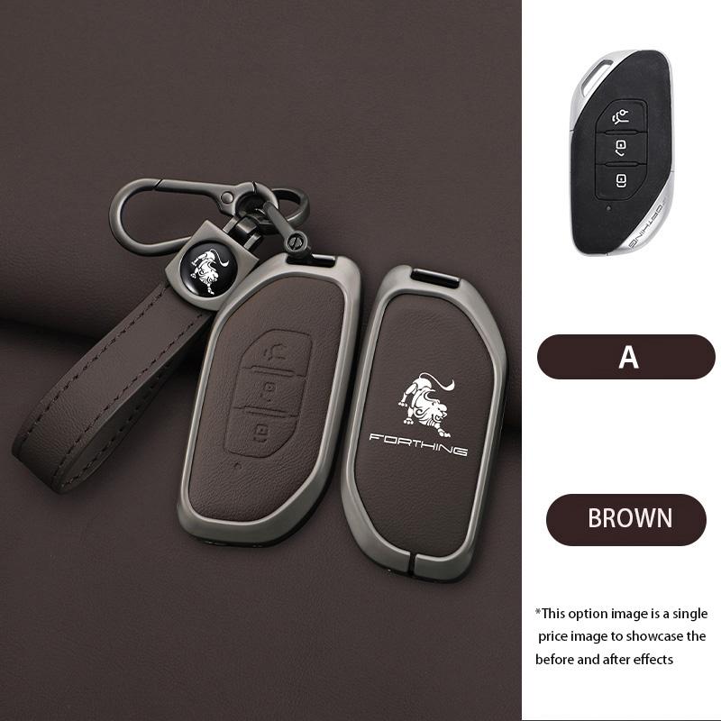 Zinc Alloy Leather Car Key Case Fob Cover Protector Holder Shell For Dongfeng Forthing Fengxing T5 Evo Keychain Accessories