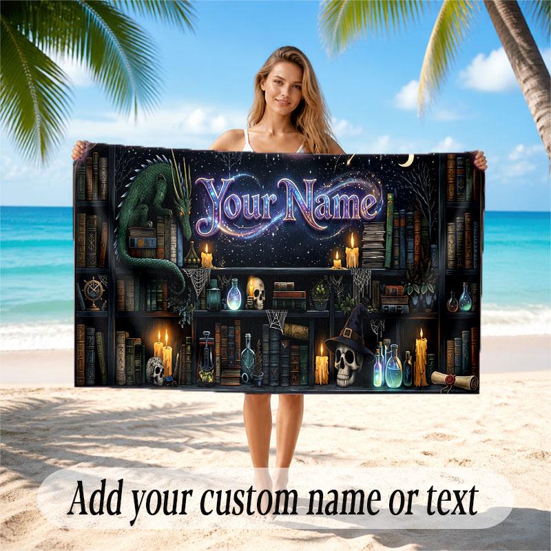 Fantasy Magic Theme Soft Beach Towel Personalized Custom Name Text Towel Portable for Beach Pool Travel