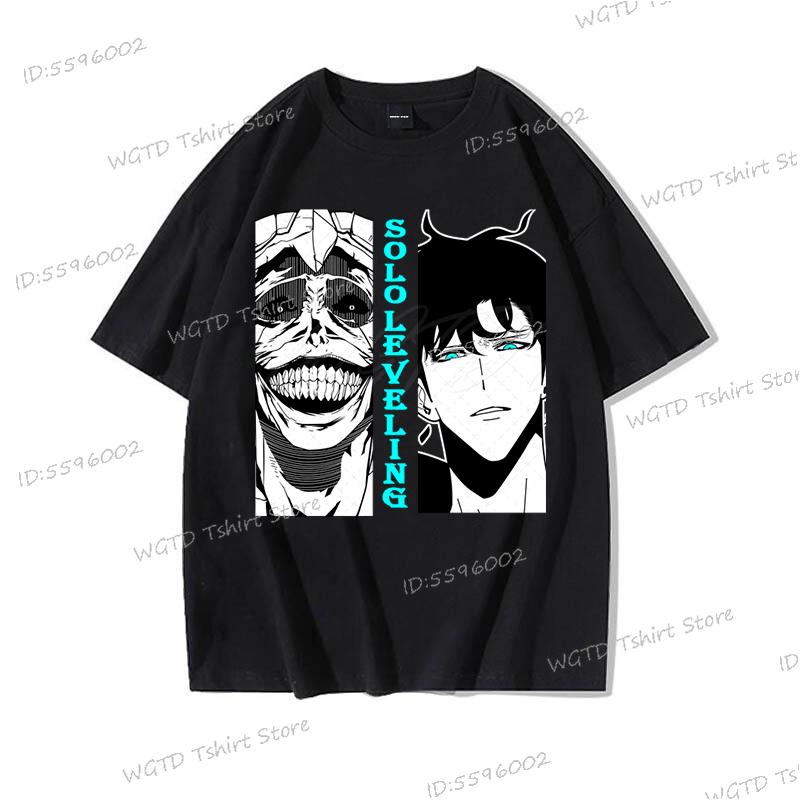 Hip Hop Streetwear Anime Solo Leveling Statue of God Print T-Shirt Männer Frauen Harajuku Grafik Lockeres Oberteil Vintage Baumwoll-T-Shirt