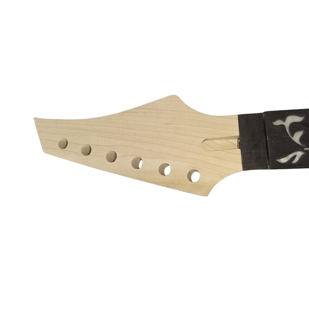 Yinfente Electric Guitar Neck 24 Frets 25.5 Inch Maple Wood Rosewood Fretboard Tree and Vine Inlay Floyd Rose Lock Style DIY Guitar Project
