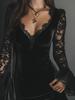Elegant Mesh Lace Deep V Long Sleeve Dress for Women